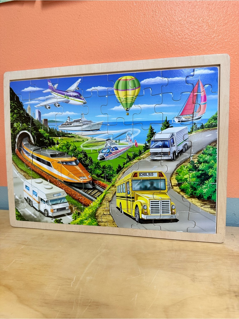 Creatology Wooden Jigsaw Puzzle Tray Transportation 48 pieces 11” x 15”